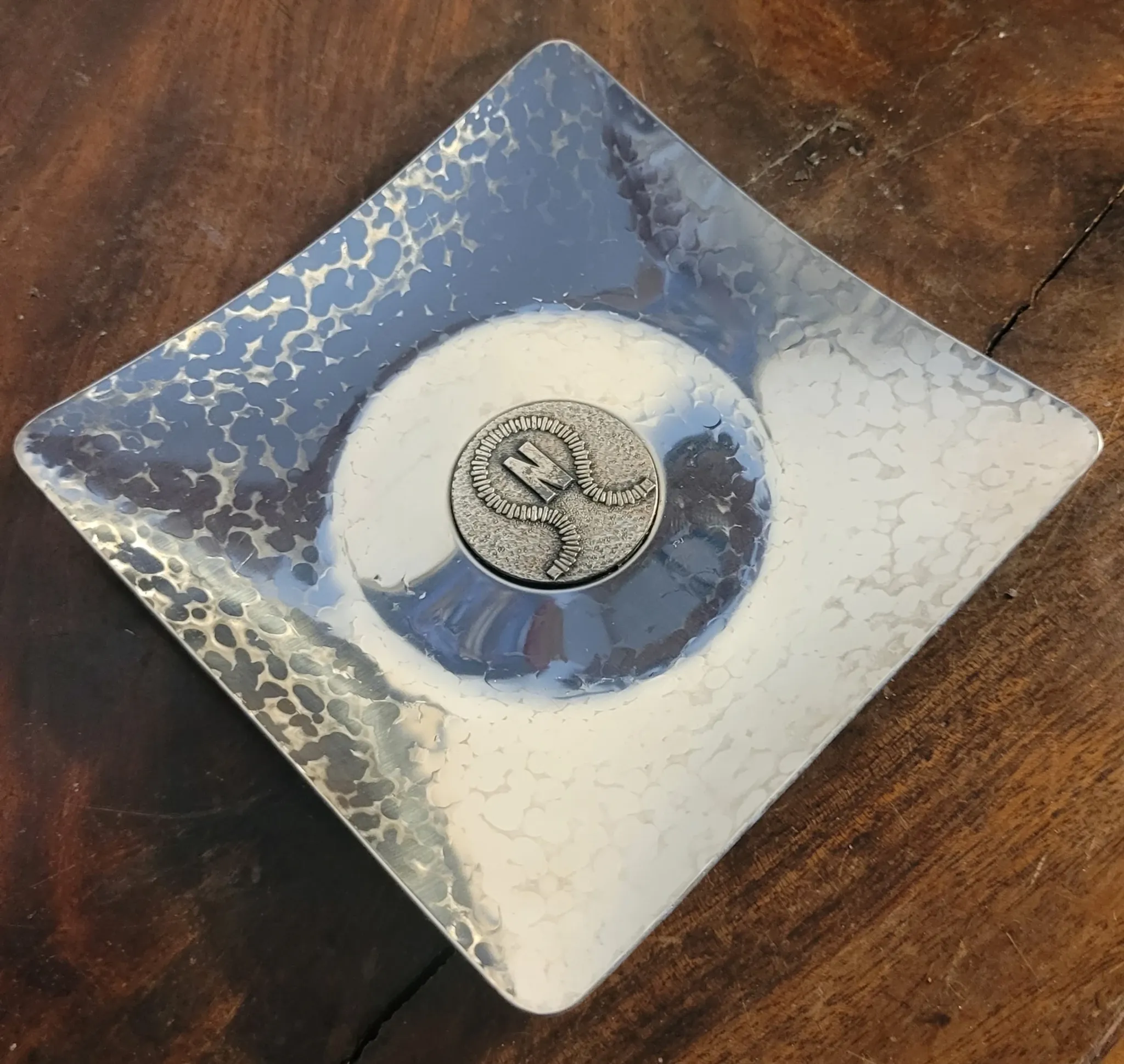 Nordon ashtray/trinket dish, hammered steel, 1970s 1980s