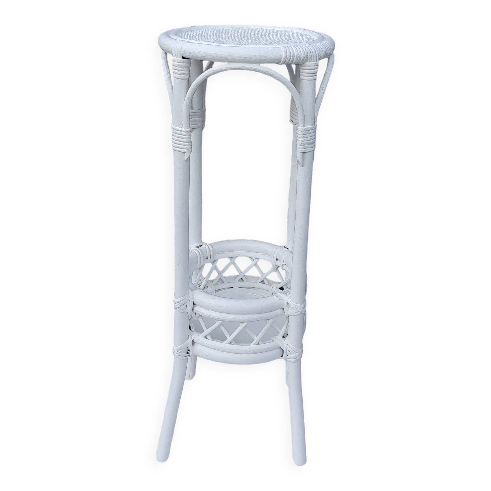 White rattan bamboo plant stand H 75.5 cm