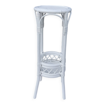 Sellette porte plante blanche en bambou rotin H 75,5 cm