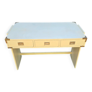 Vintage style desk, cream lacquered wood and brass.