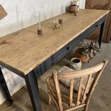 farmhouse table with black base