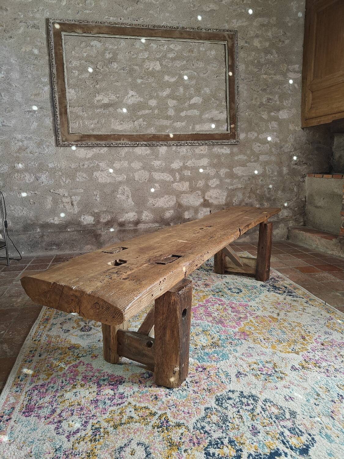 Large brutalist bench in solid oak