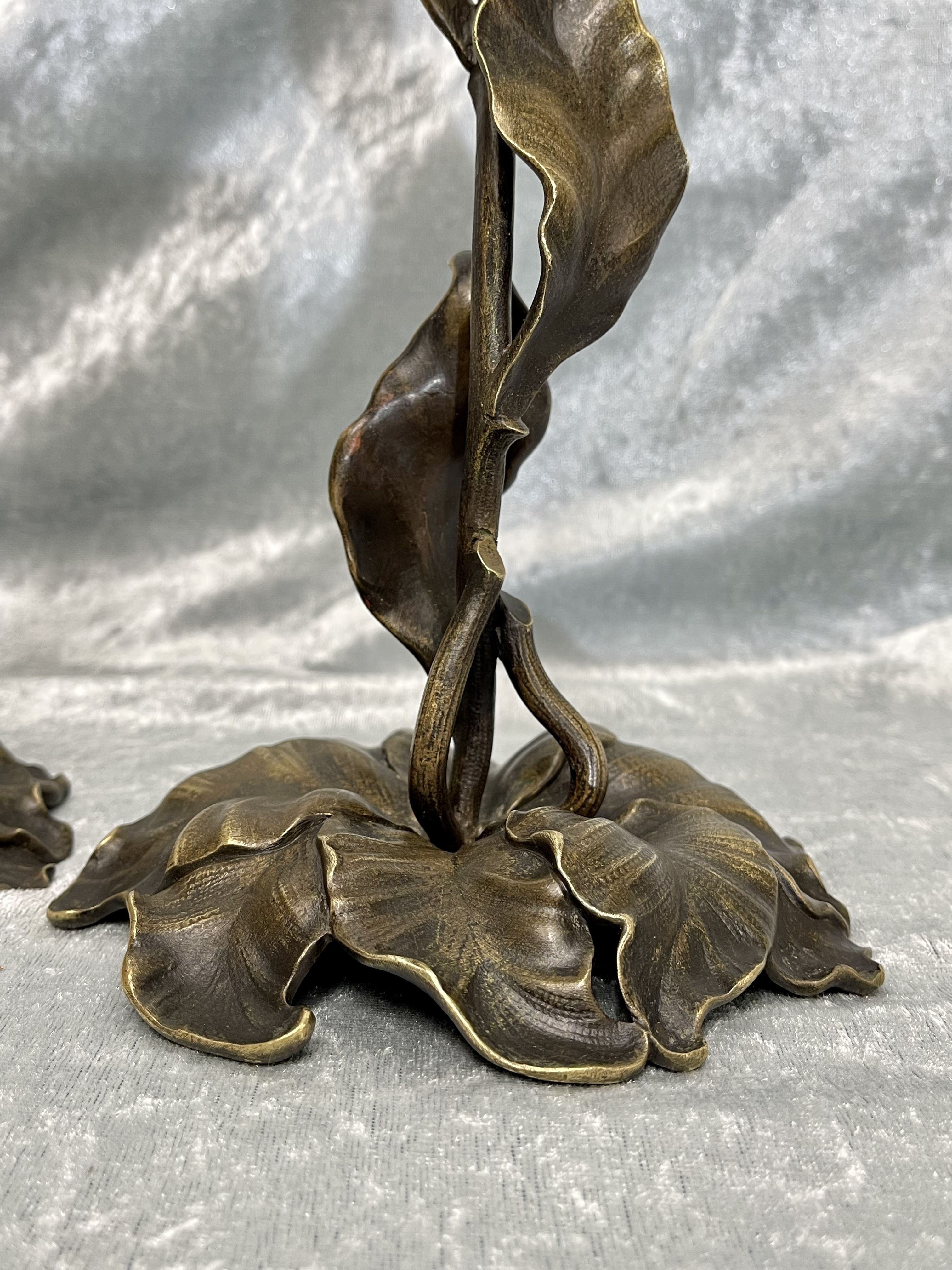 Pair of bronze candle holders from the art nouveau period 1900