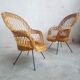 Paire de fauteuils rotin pied métal vintage