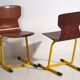 Retro yellow dining chairs (circa 1950). Set of 4 pieces.