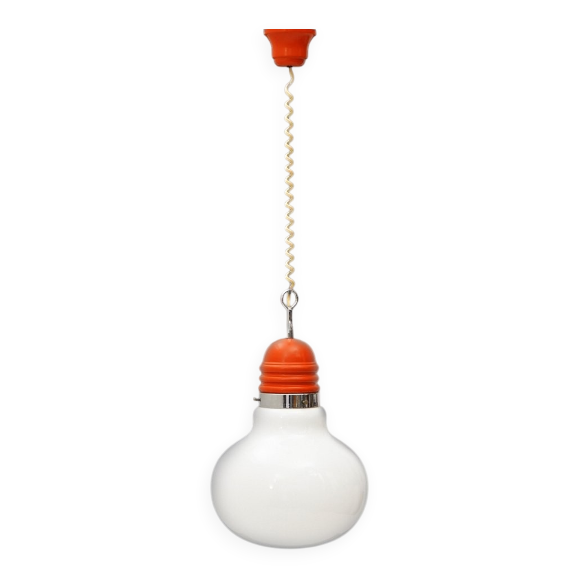 Suspended chandelier in the shape of a white glass bulb, 1970s.
