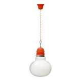 Suspended chandelier in the shape of a white glass bulb, 1970s.