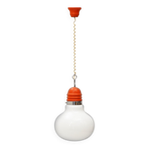 Suspended chandelier in the shape of a white glass bulb, 1970s.