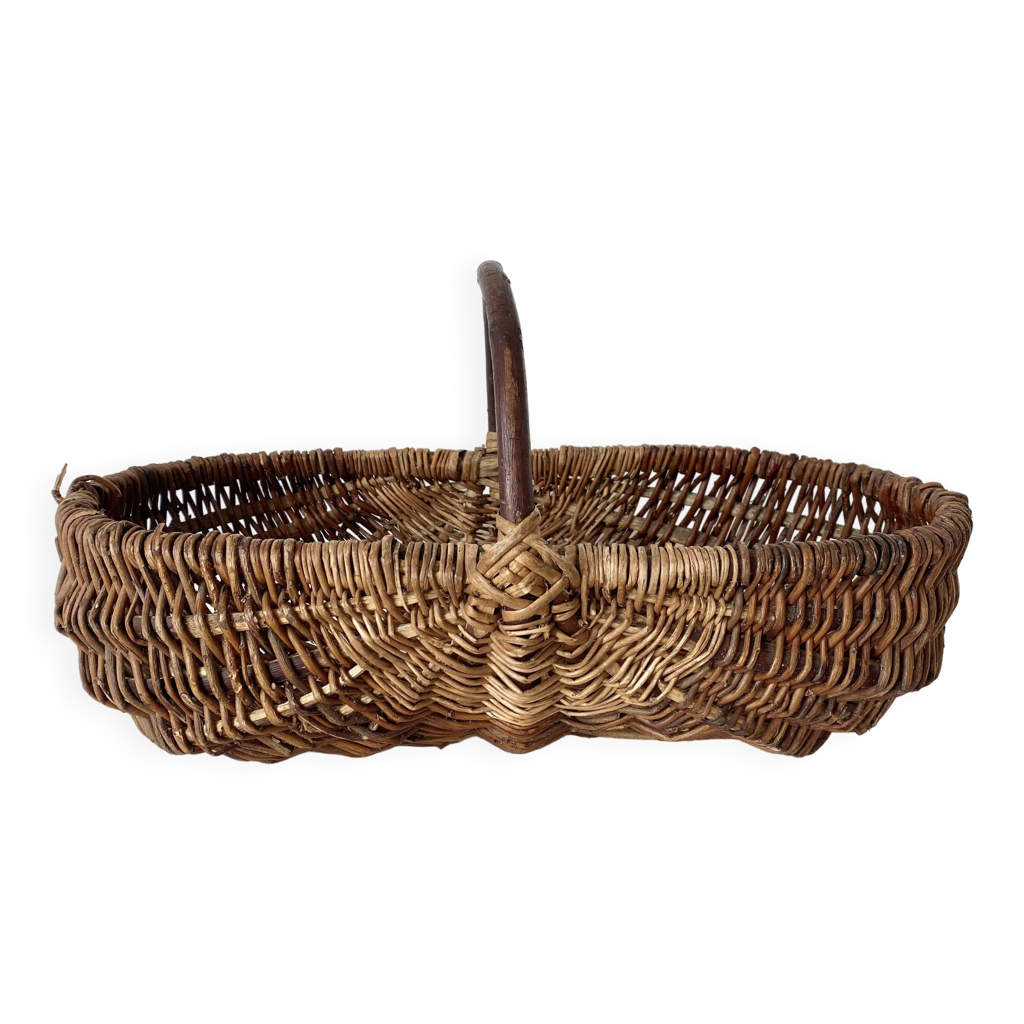 Panier Ancien En Osier Profond Pour Cueillette - France - Bon état