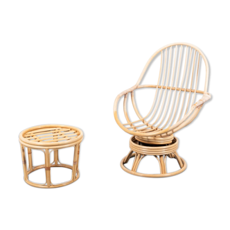 Lounge armchair with vintage bamboo side table