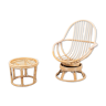 Fauteuil lounge avec table d'appoint vintage en bambou