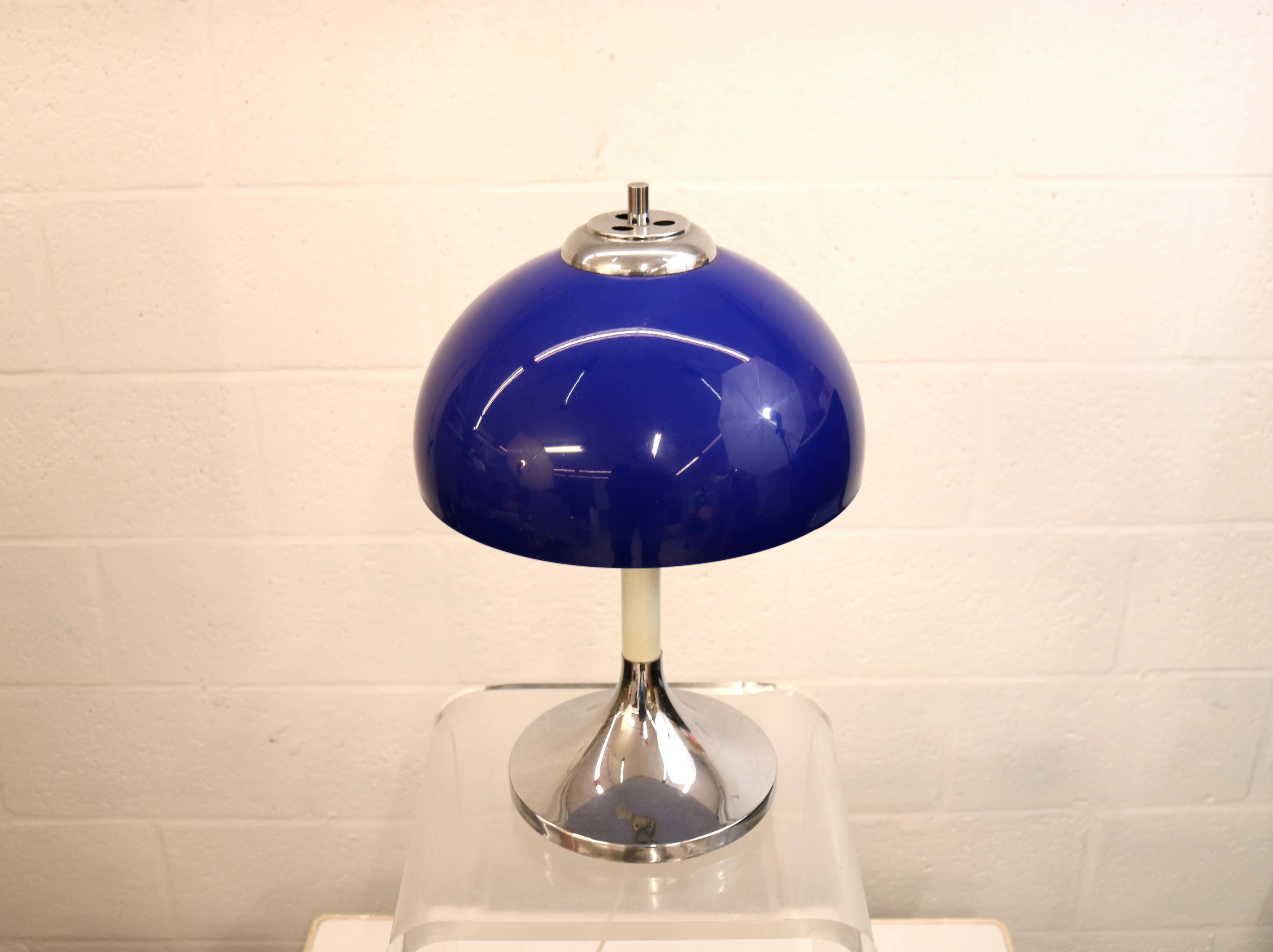 Vintage blue acrylic and chrome mushroom table lamp - Germany Space Age