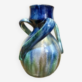 Flemish pottery TORHOUT, Superb vase with old handles, ceramics XXth, vintage