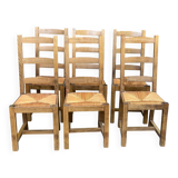 6 Baumann Scandinavian chairs in solid wood and straw