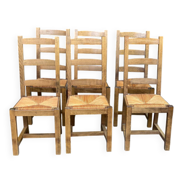 6 Baumann Scandinavian chairs in solid wood and straw