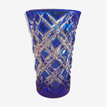 Vase in blue engraved glass 1980s