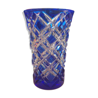 Vase in blue engraved glass 1980s