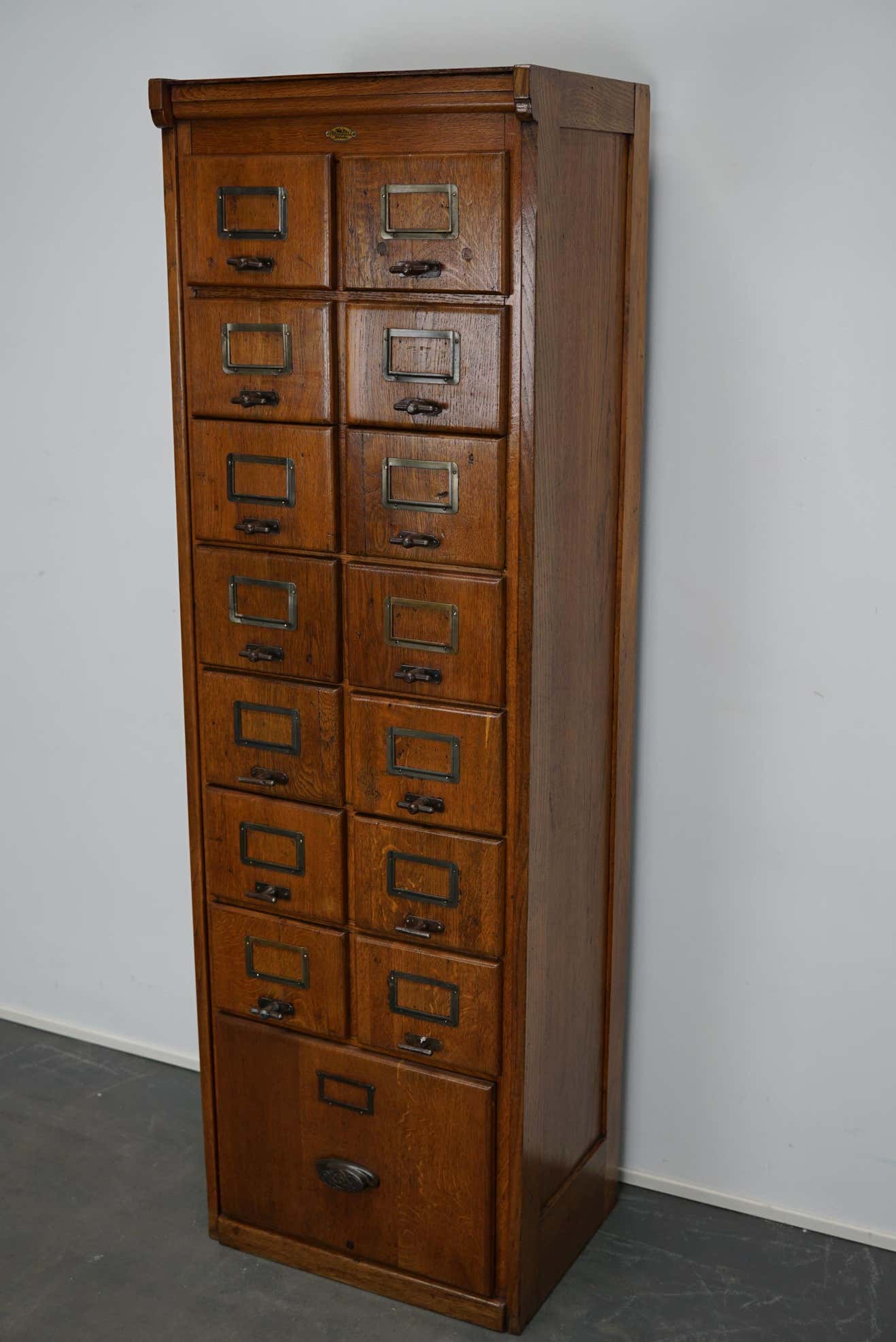 German oak drawer bank filing cabinet circa 1950