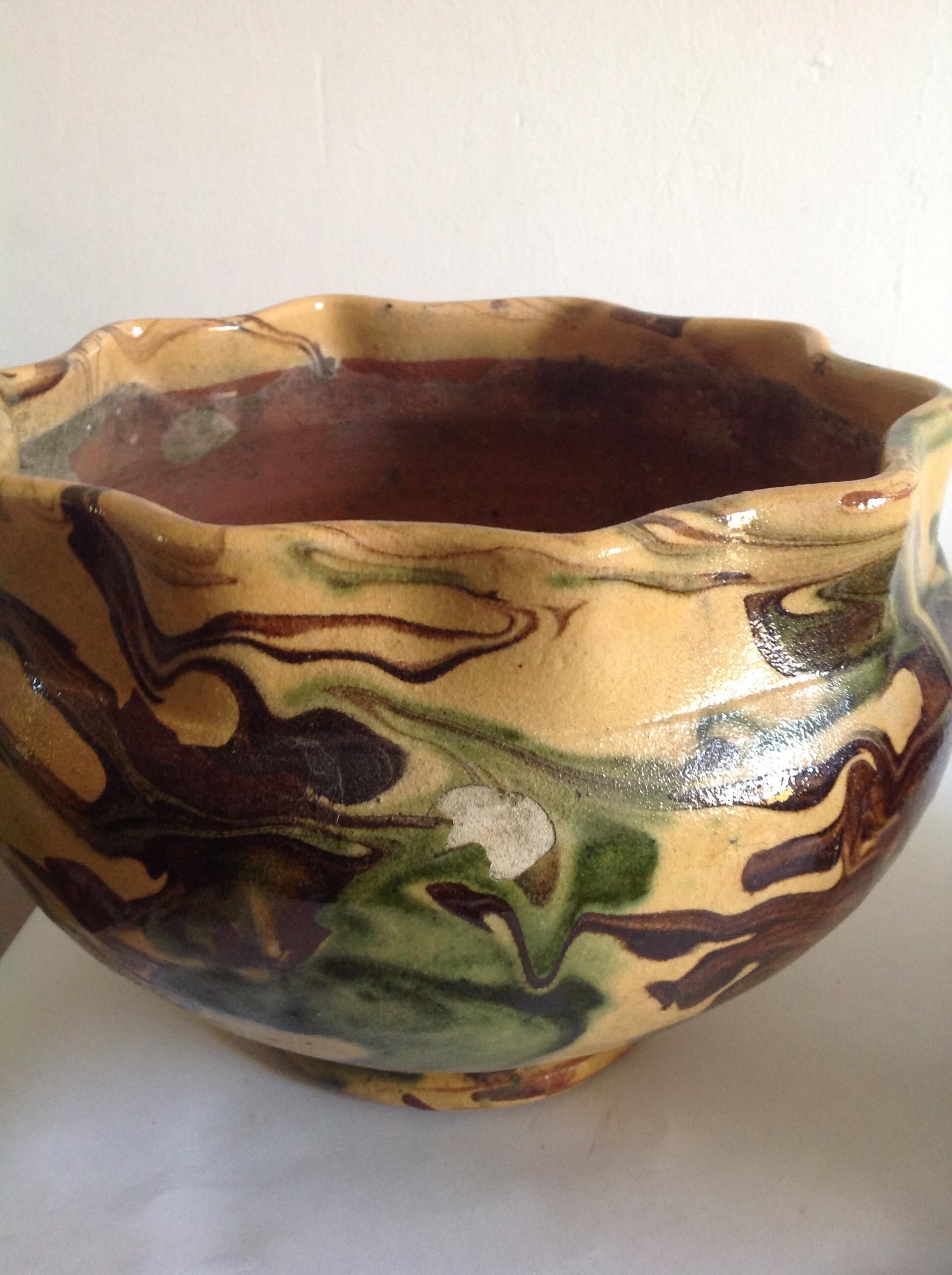 Two glazed terracotta planters