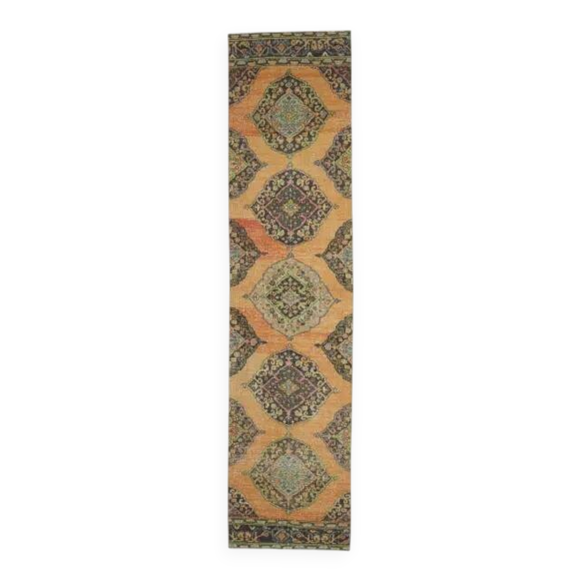Vintage Turkish Oushak Handmade Wool Cotton Orange Runner Rug 90x373