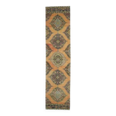 Tapis de couloir vintage turc Oushak fait à la main en laine et coton orange