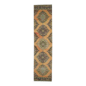 Vintage Turkish Oushak Handmade Wool Cotton Orange Runner Rug 90x373