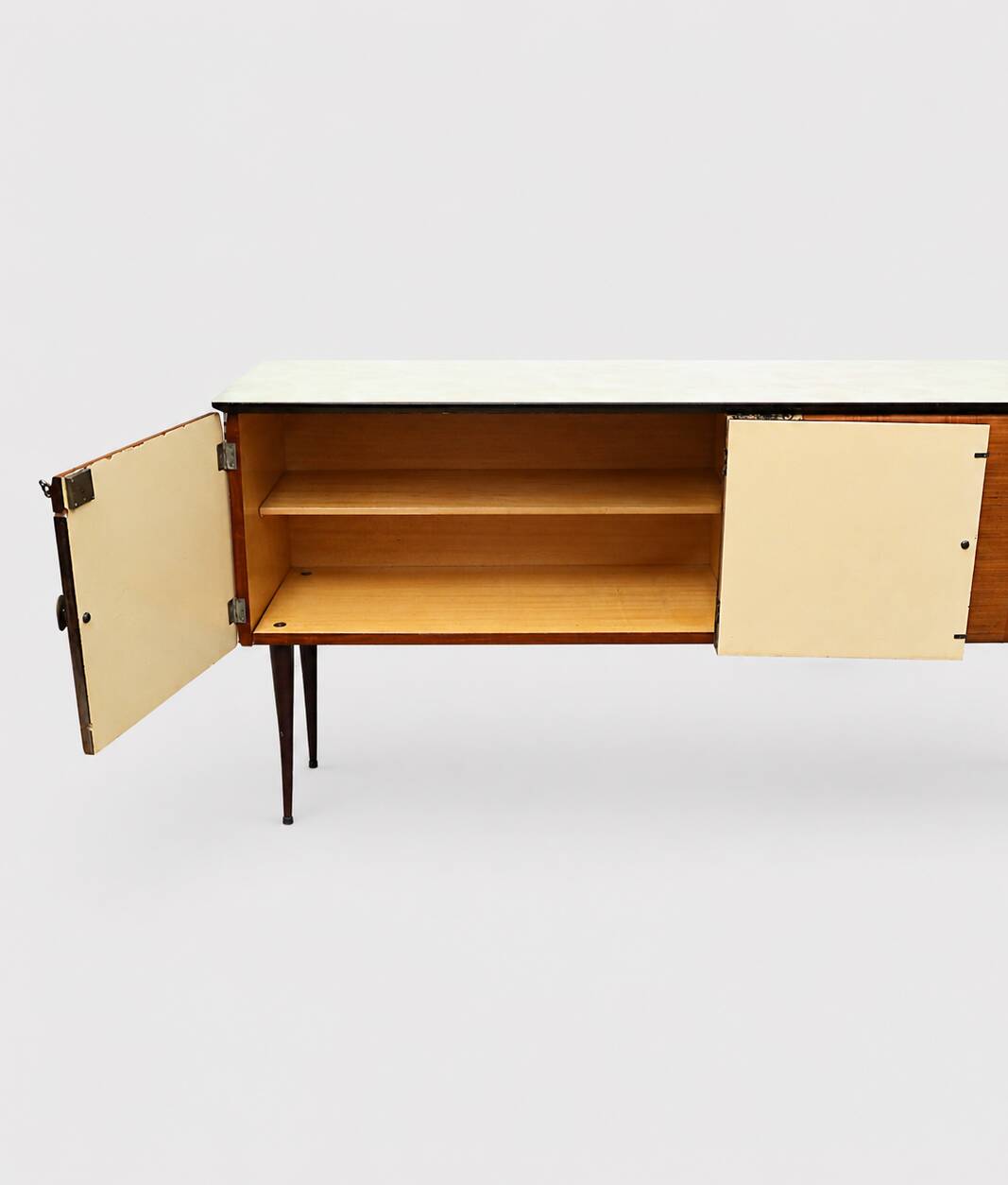 Italian vintage design sideboard with glass top – in the style of Vittorio Dassi