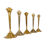 Mid-century set of 5 brass candlesticks by Lars Holmström, Arvika, Sweden.