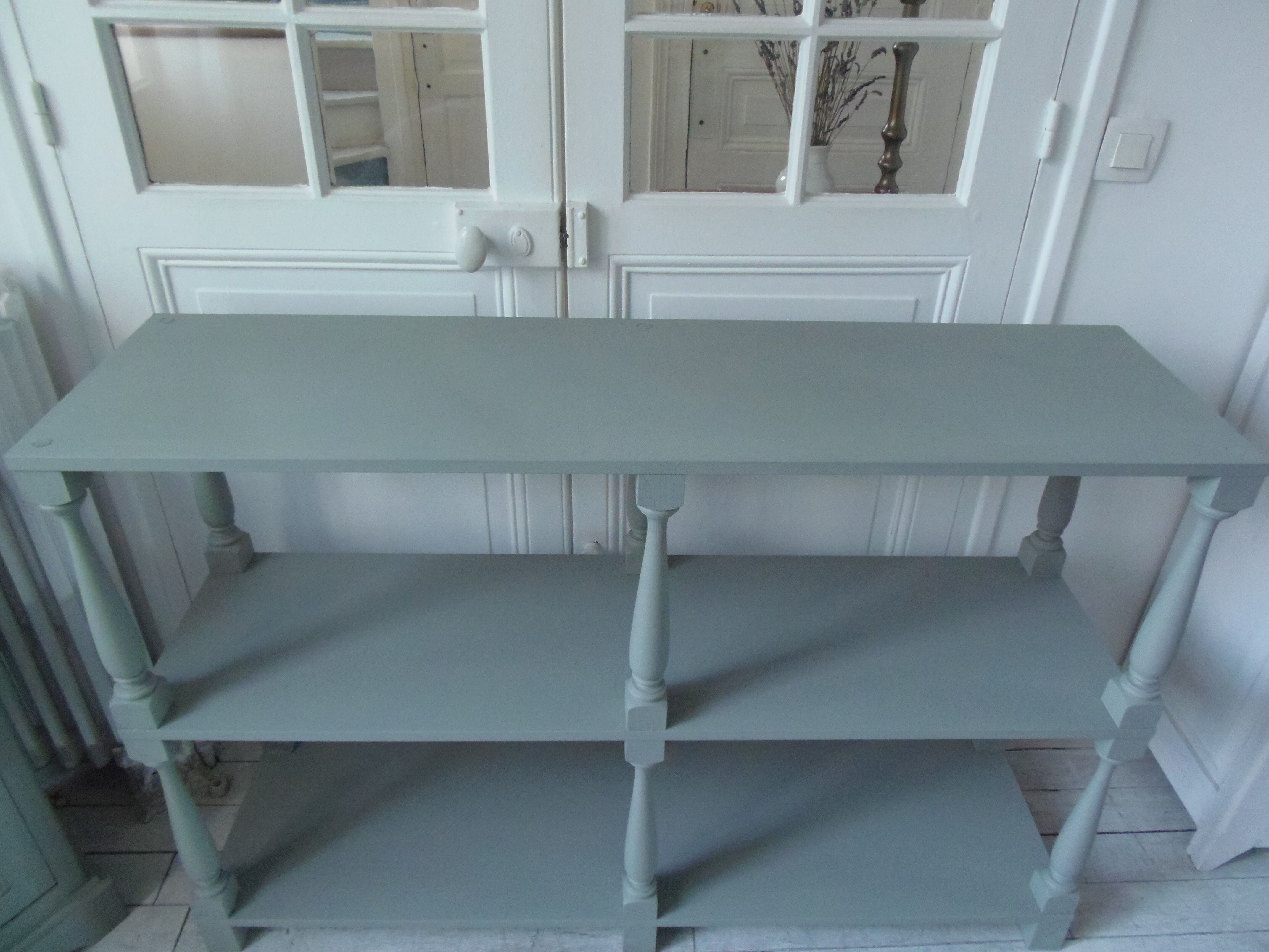 Console vintage 3 plateaux vert de gris