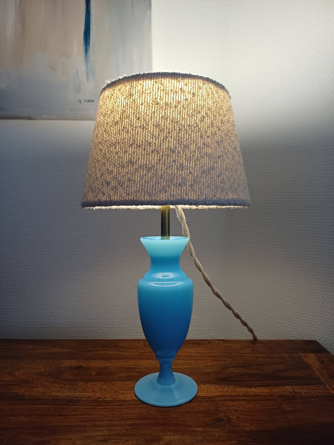 Blue Opaline Glass Table Lamp, 1970s