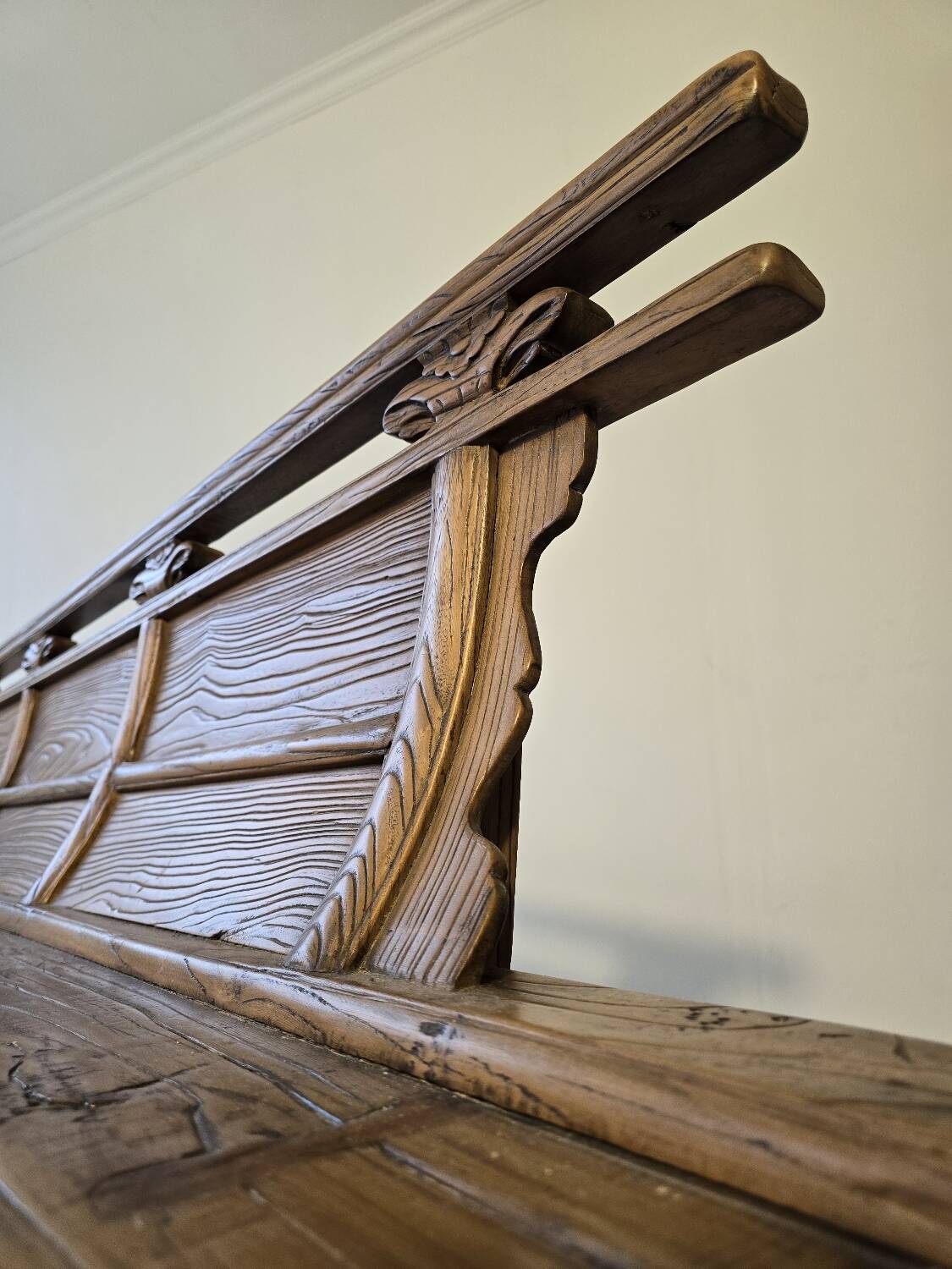 Chinese bench, 19th century, solid elm, temple