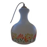 Ravissante suspension vintage 70's – verre opale & fleurs pop – ét