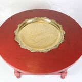 Antique Chinese Style Round Coffee Table With Bulit-in Brass Tray From 1890
