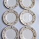 Set of 6 flat plates Salins model Simone beige with flowers.