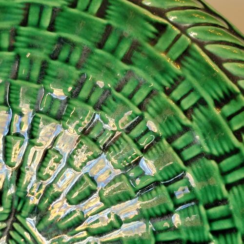 Dessous de plat vintage en céramique barbotine verte modèle tressé
