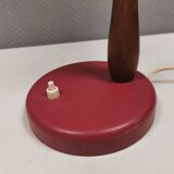 Table lamp in aubergine coloured metal, brass bend and teak wood 1960-70s