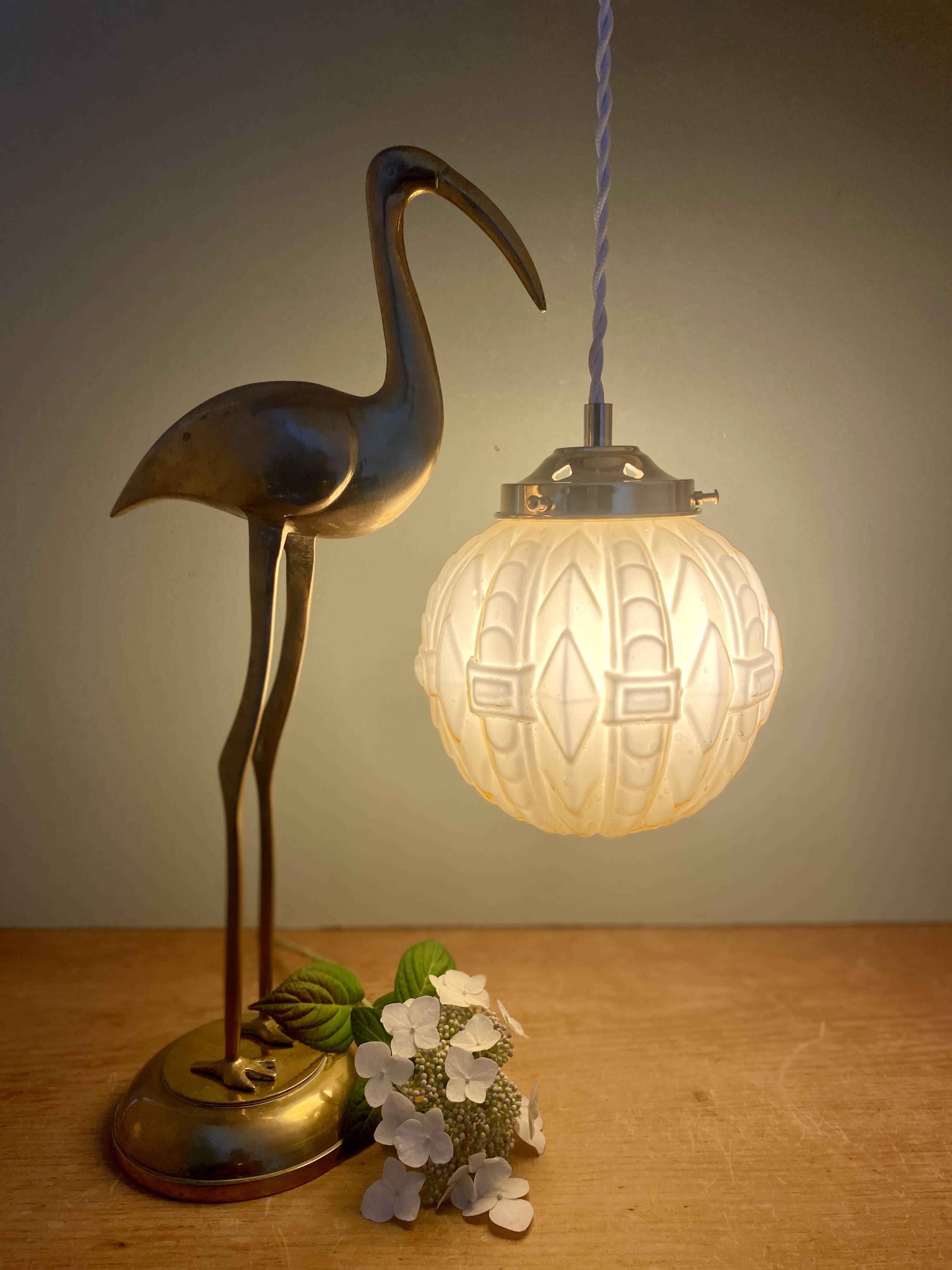 Vintage globe pendant light in pale yellow opaline