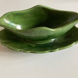 Glazed clay sauce with neoclassical festoons Aegitna Vallauris 1950