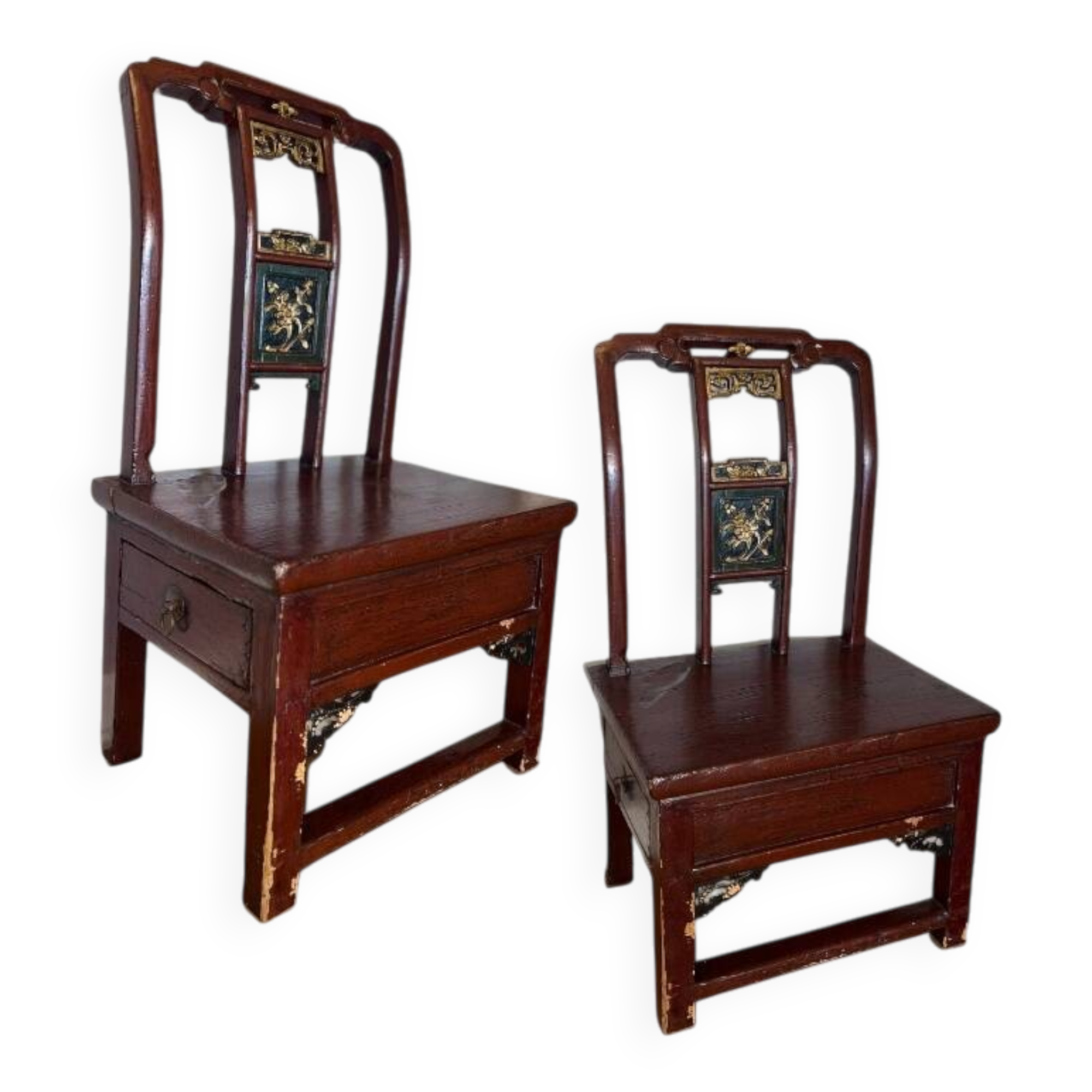 A Chinese Low Chair with Drawer – Lacquered Wood 19th-20th Century