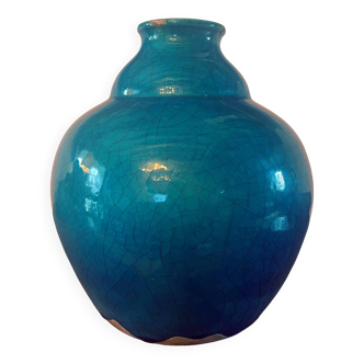 Antique Middle Eastern Islamic Vase with crackled turquoise blue enamel