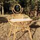Vintage rattan hairdresser, 1960s, round mirror and woven backrest.