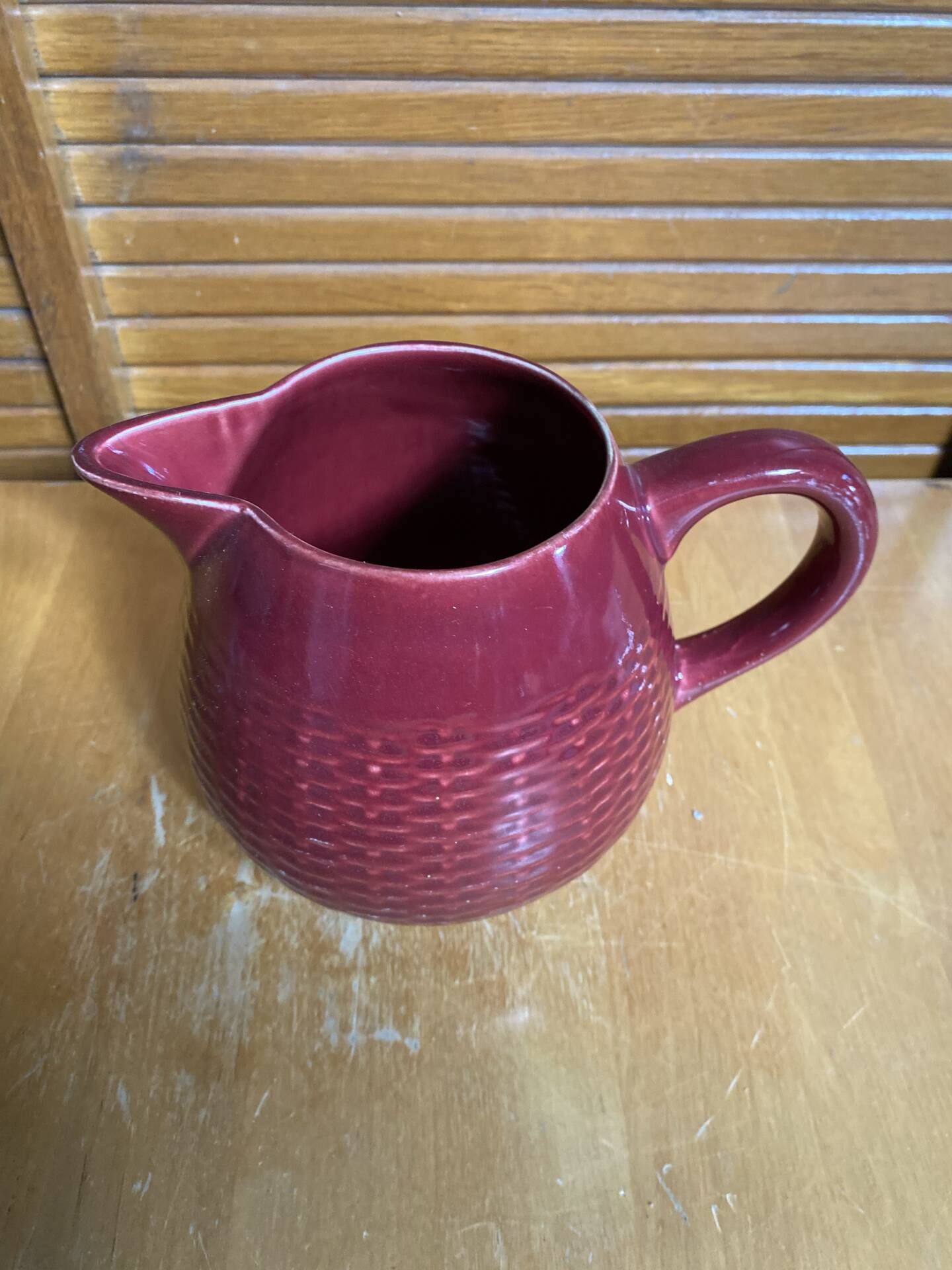 Old Red Ceramic Jug Woven Willow Style Vintage #E336