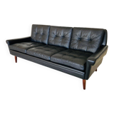 Vintage Danish retro Svend Skipper 3 person sofa in black leather 1960s