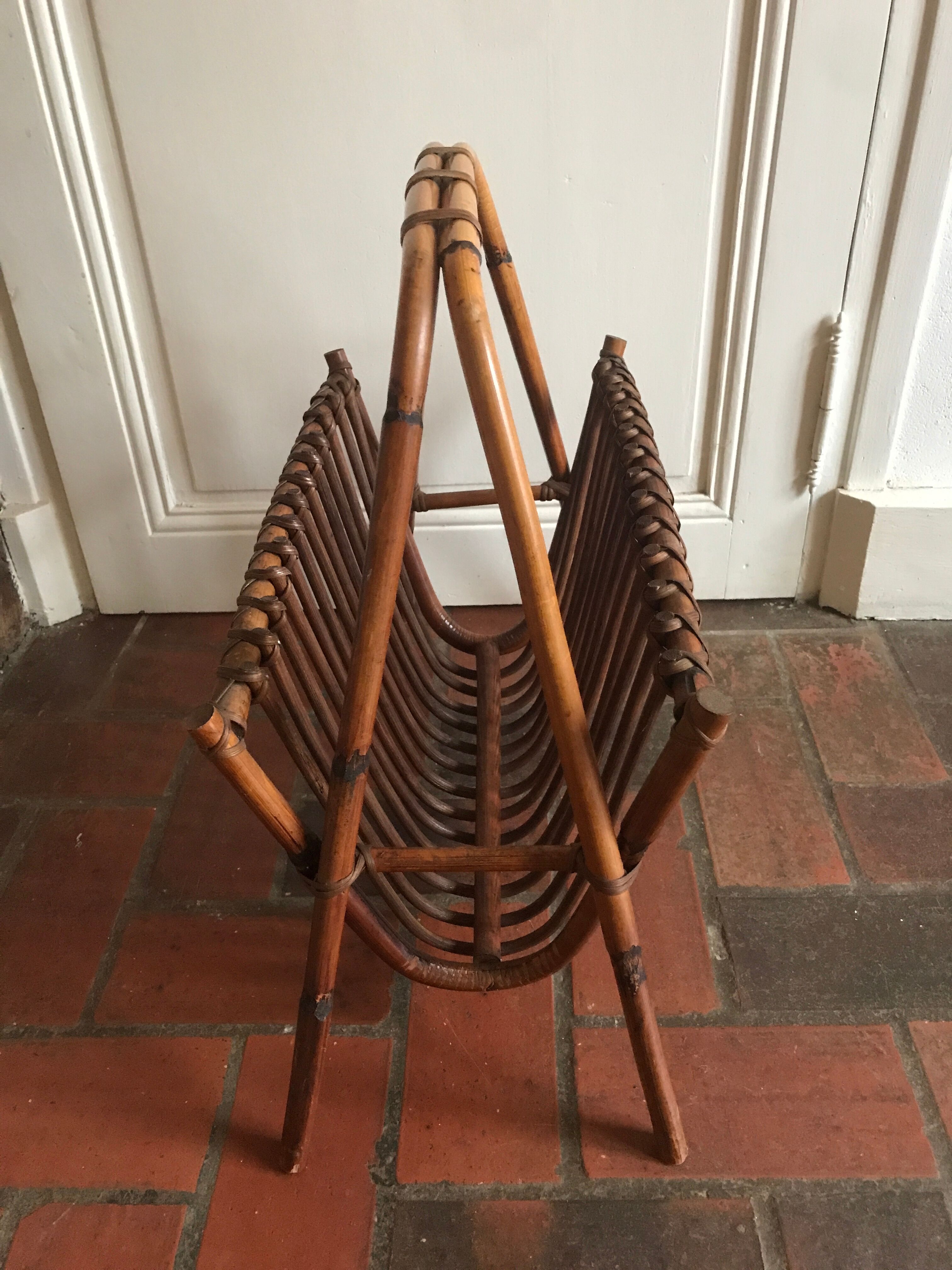 Vintage rattan magazine holder