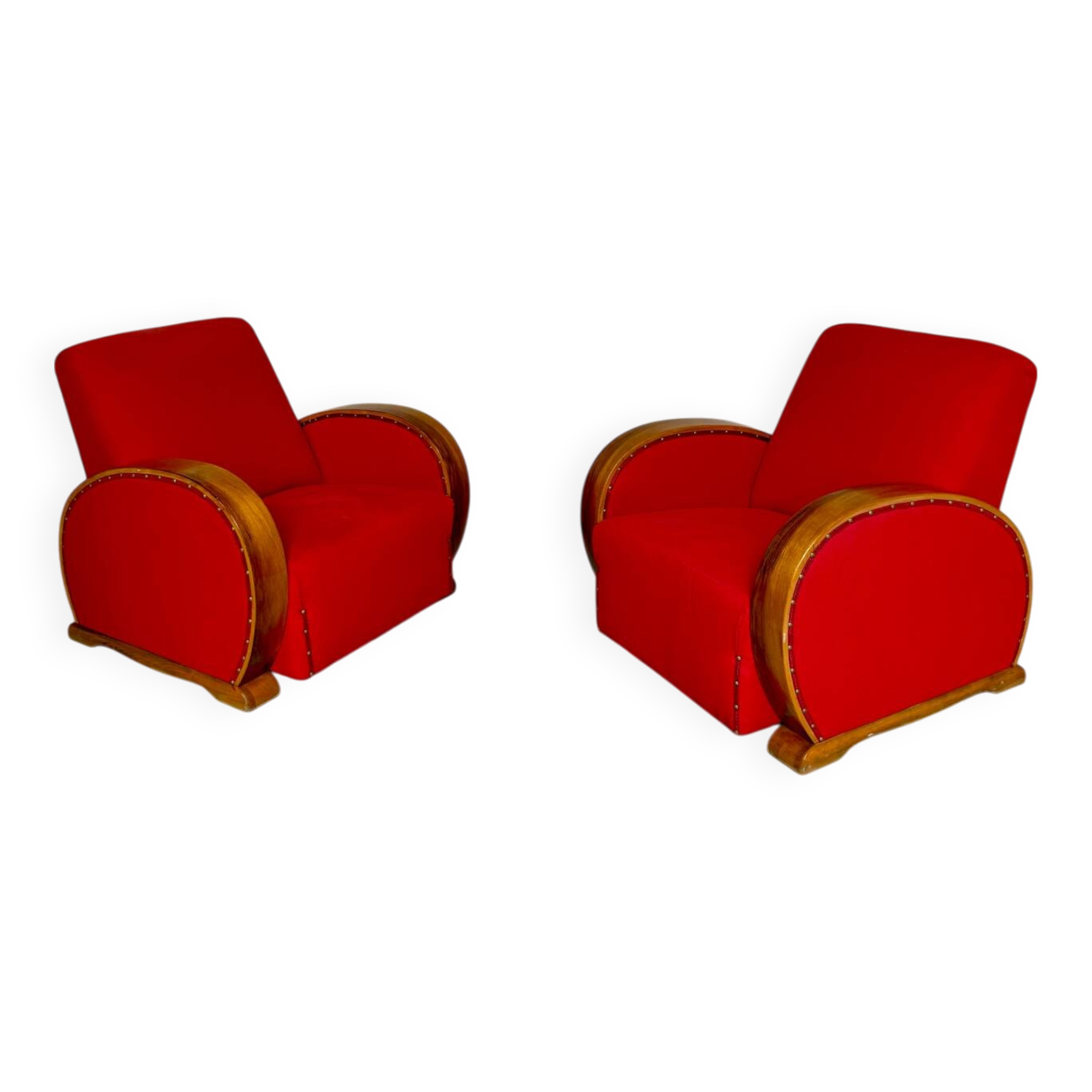 2 anciens fauteuils club art déco années 30 structure bois courbé