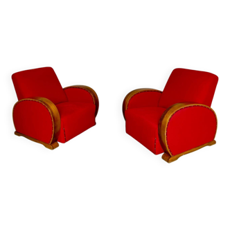2 anciens fauteuils club art déco années 30 structure bois courbé