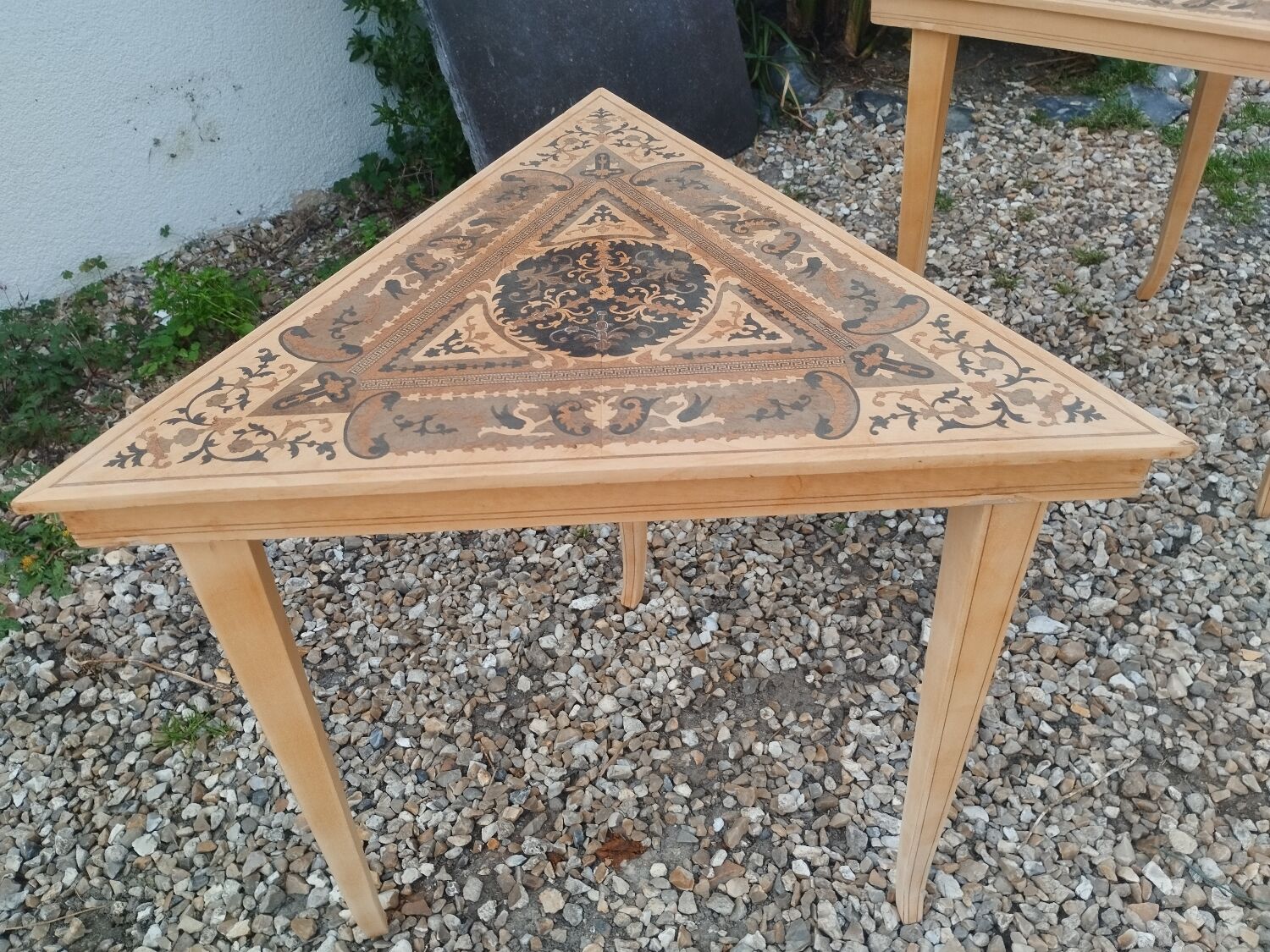 Beautiful pair of antique marquetry bedside tables.