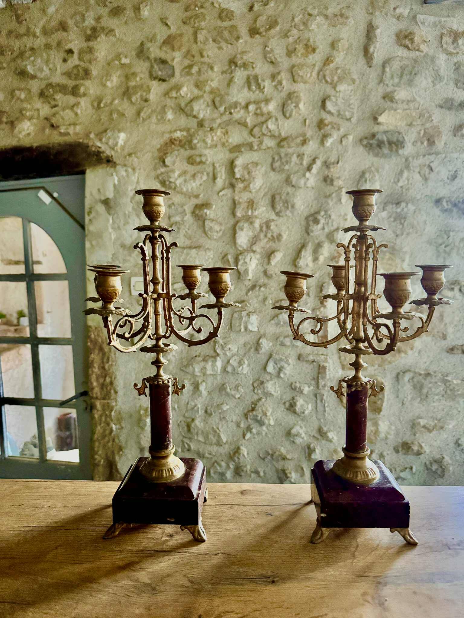 2 chandeliers en marbre et bronze époque Napoléon III
