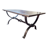 Table basse en pierre de lavé et fer forgé
