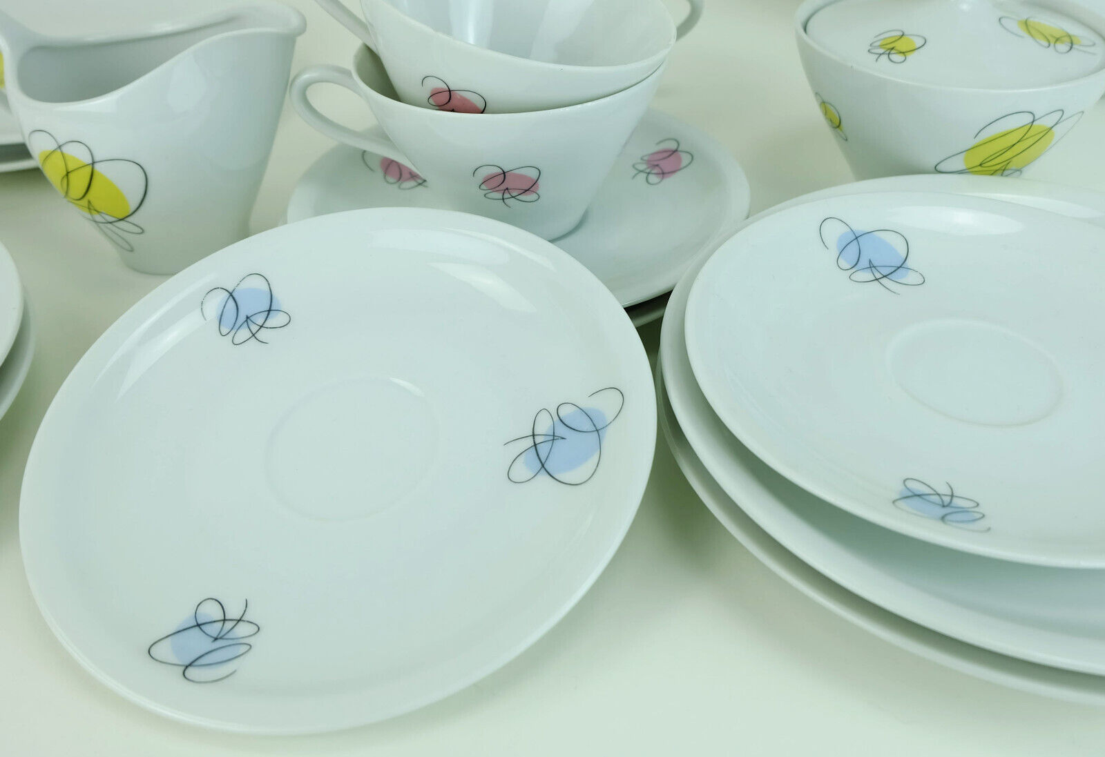 Mid century coffee crockery schirnding bavaria abstract decor in pastel colors 1950s